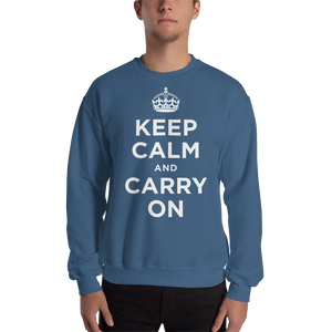 Indigo Blue / S Keep Calm and Carry On "White" Unisex Sweatshirt by Design Express