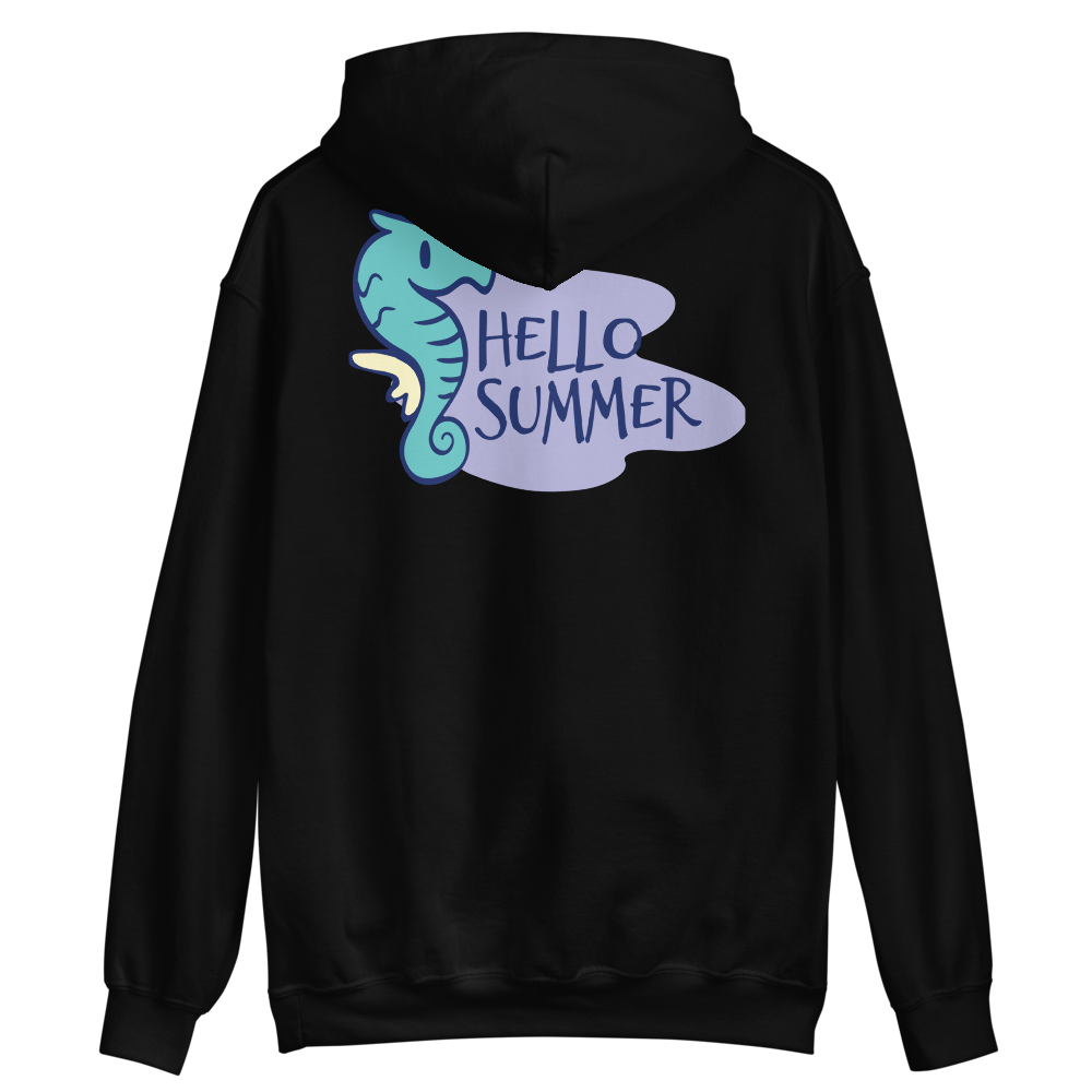 Black / S Seahorse Hello Summer Unisex Hoodie by Design Express