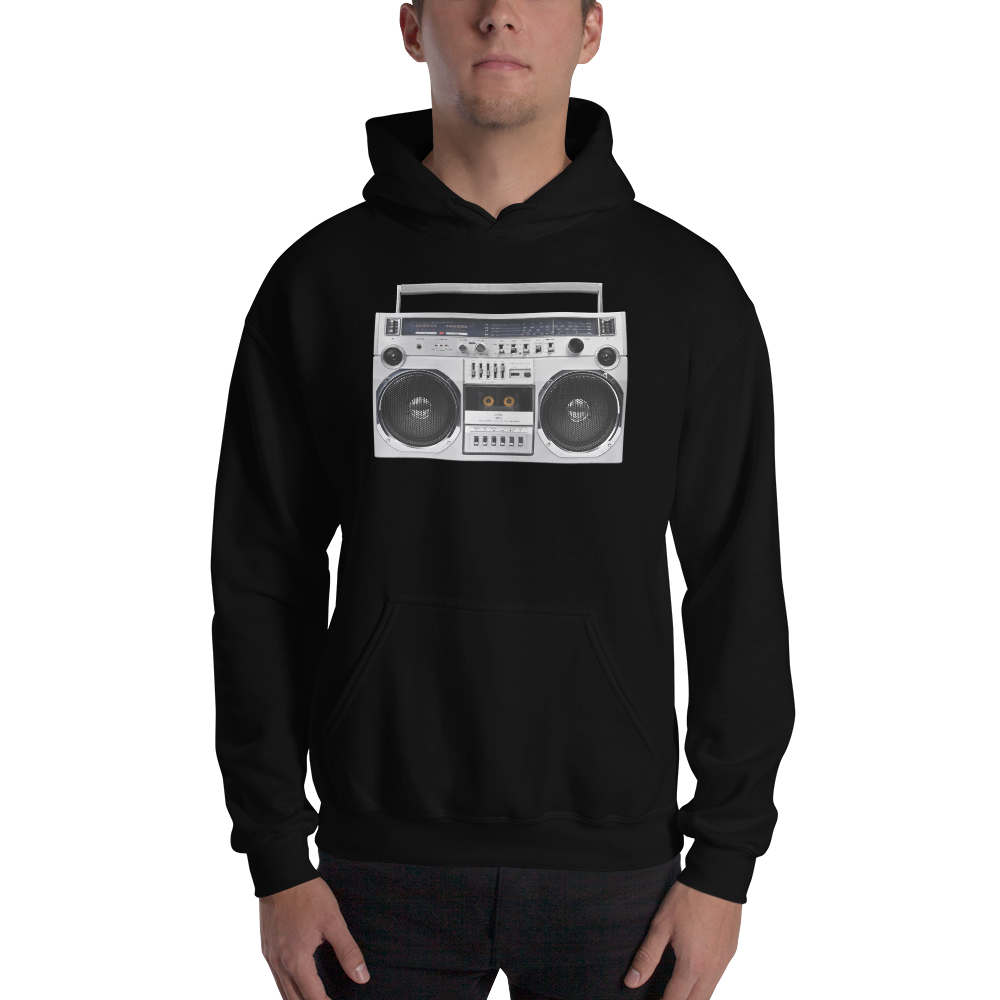 Black / S Boom Box 80s Unisex Hoodie by Design Express