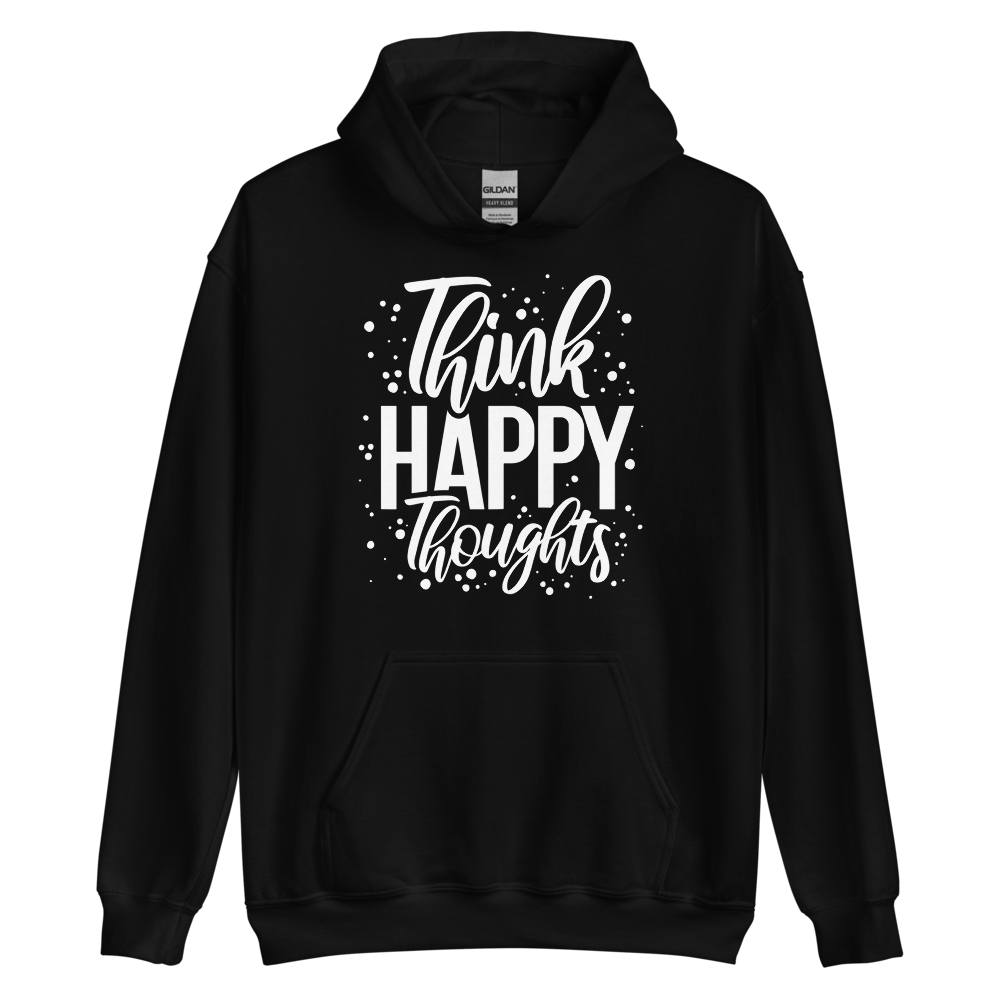 Black / S Think Happy Thoughts Unisex Hoodie by Design Express