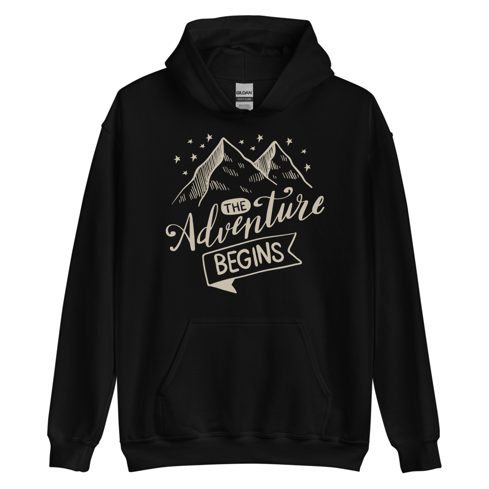 Black / S The Adventure Begins Unisex Hoodie by Design Express