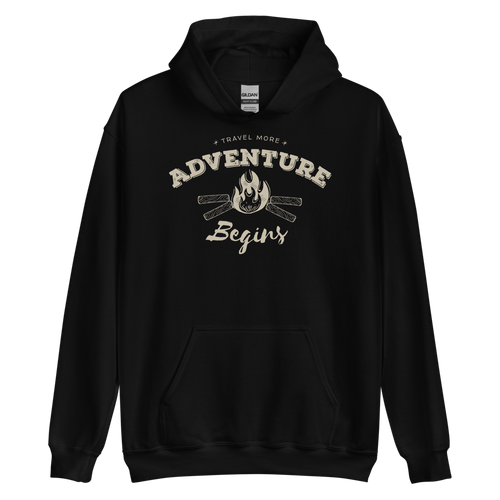 Black / S Travel More Adventure Begins Unisex Hoodie by Design Express