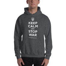 Dark Heather / S Keep Calm and Stop War (Support Ukraine) White Print Unisex Hoodie by Design Express