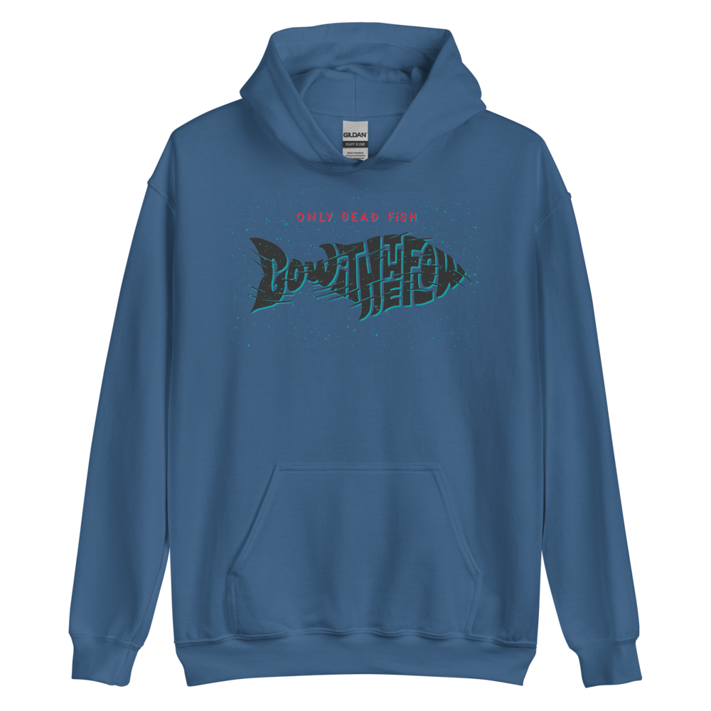 Indigo Blue / S Only Dead Fish Go with the Flow Unisex Hoodie by Design Express