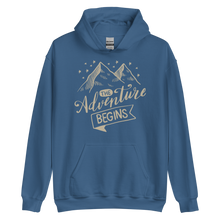 Indigo Blue / S The Adventure Begins Unisex Hoodie by Design Express