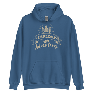 Indigo Blue / S Explore New Adventures Unisex Hoodie by Design Express