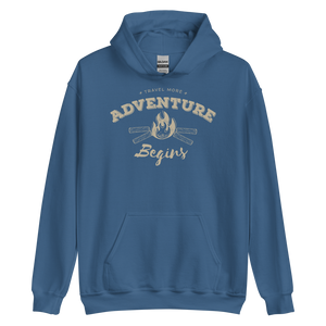 Indigo Blue / S Travel More Adventure Begins Unisex Hoodie by Design Express