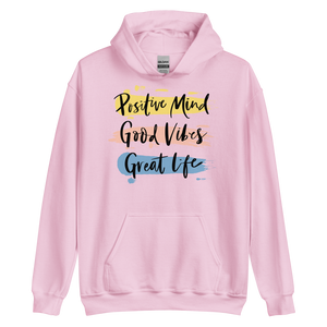 Light Pink / S Positive Mind, Good Vibes, Great Life Unisex Hoodie by Design Express