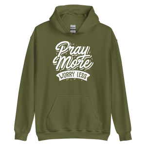 Military Green / S Pray More Worry Less Unisex Hoodie by Design Express