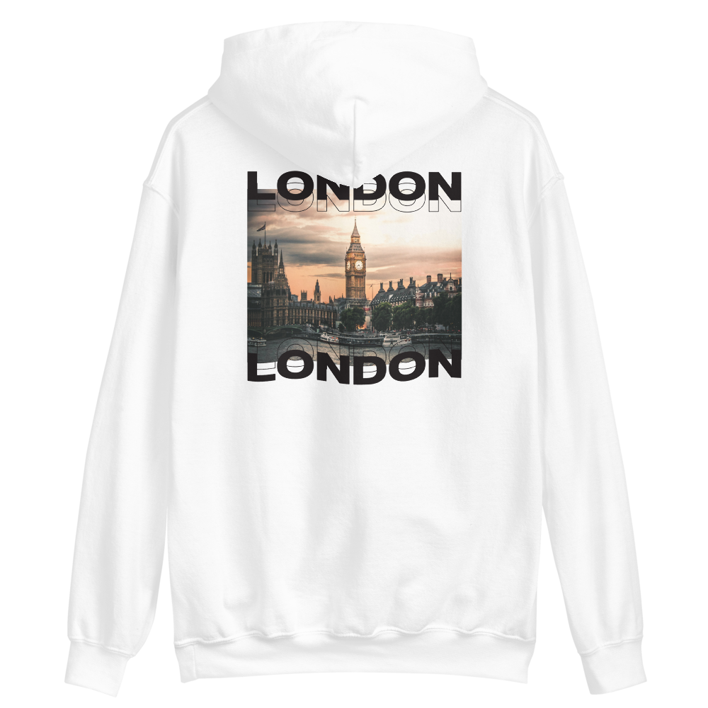 S London Back Unisex White Hoodie by Design Express