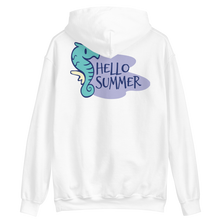 White / S Seahorse Hello Summer Unisex Hoodie by Design Express