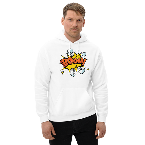 White / S Boom Pop Art Unisex Hoodie by Design Express