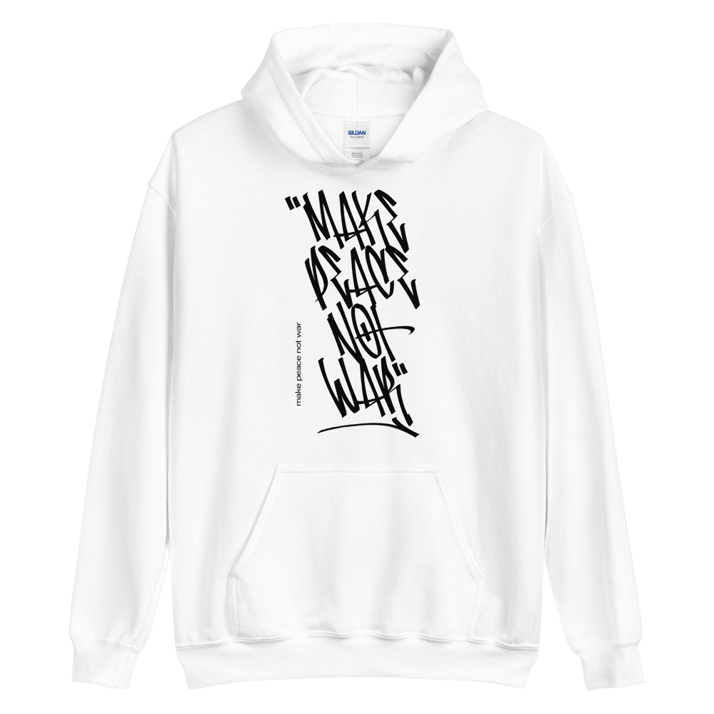 S Make Peace Not War Vertical Graffiti (motivation) Unisex White Hoodie by Design Express