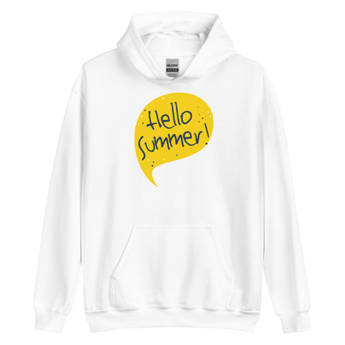 White / S Hello Summer Yellow Unisex Hoodie by Design Express