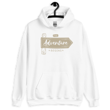 White / S the Adventure Begin Unisex Hoodie by Design Express