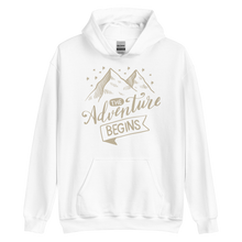 White / S The Adventure Begins Unisex Hoodie by Design Express