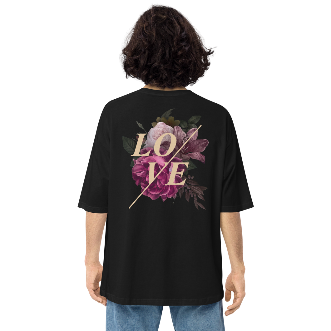 Black / S Love Flower Back Unisex Oversized T-Shirt by Design Express