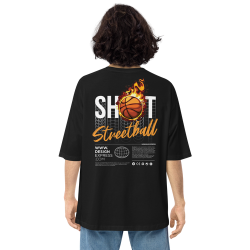 Black / S Shoot Streetball Back Unisex Oversized Dark T-Shirt by Design Express