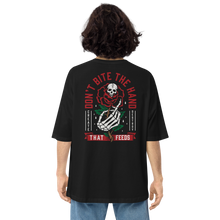 Black / S Don't Bite The Hand That Feeds Back Unisex Oversized T-Shirt by Design Express