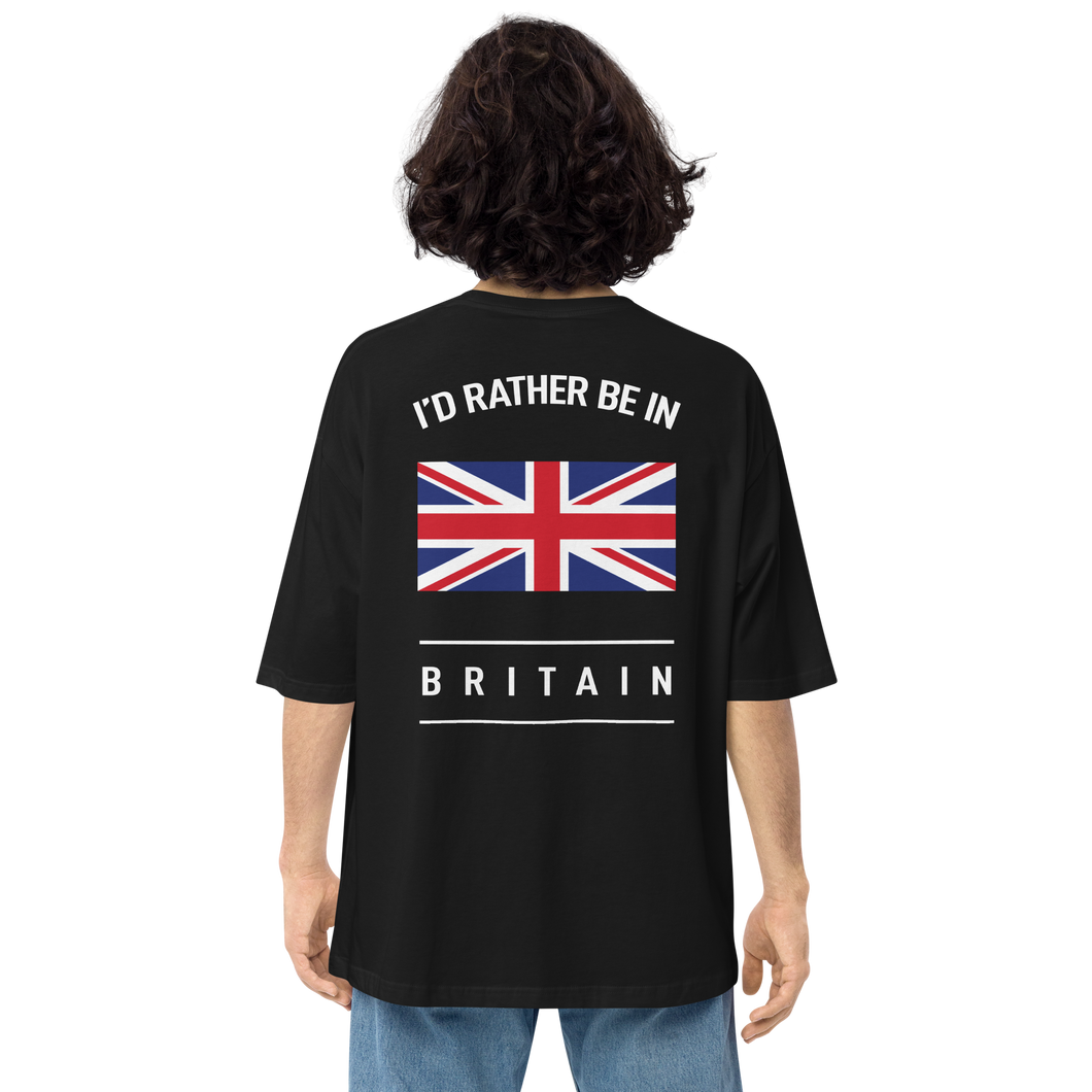 S I'd Rather Be In Britain Unisex Oversized Black T-Shirt by Design Express