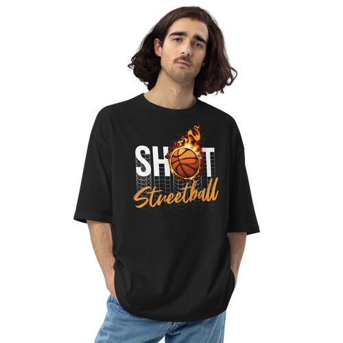 Black / S Shoot Streetball Front Unisex Oversized Dark T-Shirt by Design Express