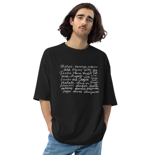 Black / S Thank You Various Language Unisex Oversized T-Shirt by Design Express