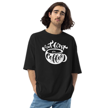 Black / S But First Coffee Unisex Oversized T-Shirt by Design Express