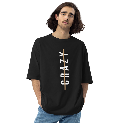 Black / S Crazy Cross Line Vertical Front Unisex Oversized T-Shirt by Design Express