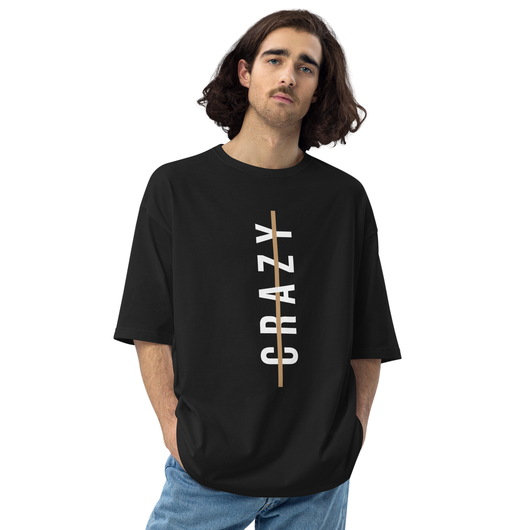 Black / S Crazy Cross Line Vertical Front Unisex Oversized T-Shirt by Design Express