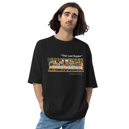 Black / S The Last Supper Unisex Oversized Dark T-Shirt by Design Express