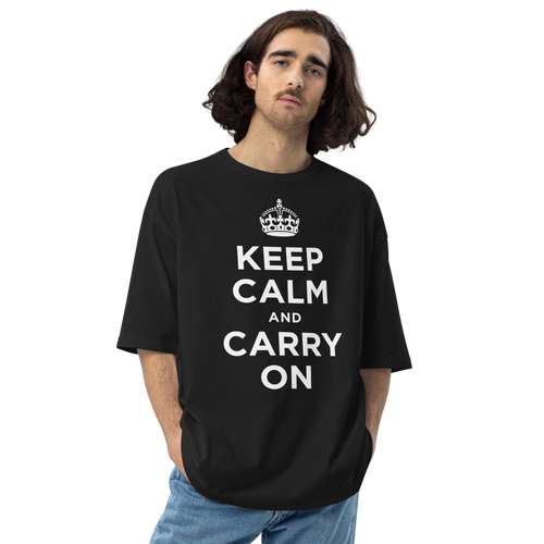 Black / S Keep Calm and Carry On Reverse Unisex Oversized T-Shirt by Design Express