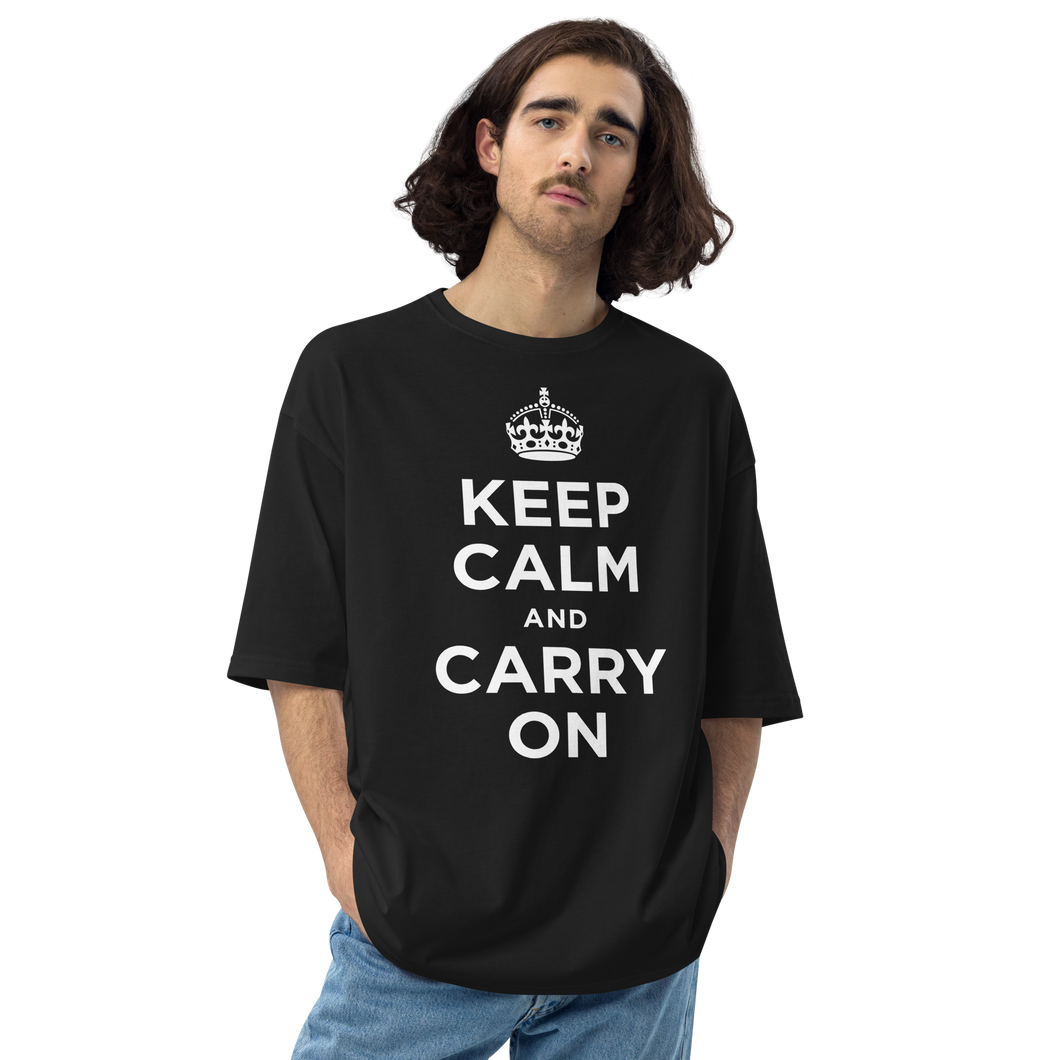 Black / S Keep Calm and Carry On Reverse Unisex Oversized T-Shirt by Design Express