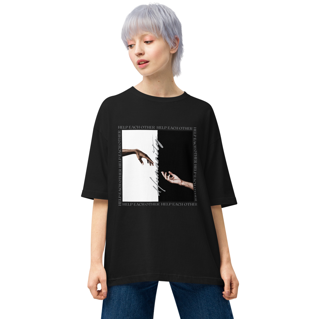 Black / S Humanity Front Unisex Oversized T-Shirt by Design Express