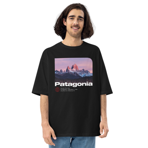 Black / S Monte Fitz Roy, Patagonia Front Unisex Oversized Dark T-Shirt by Design Express