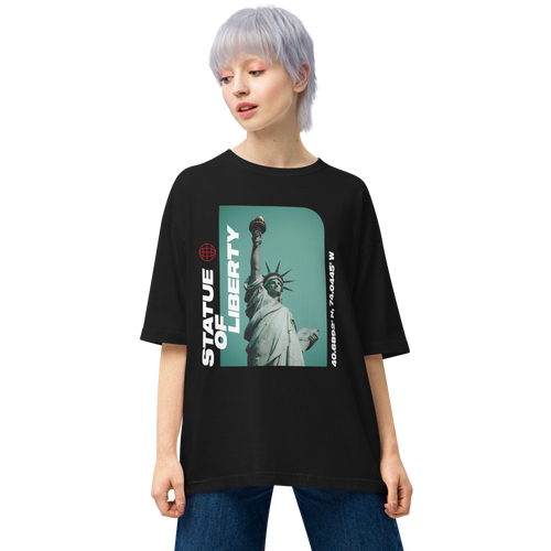 Black / S Statue of Liberty Front Unisex Oversized T-Shirt by Design Express