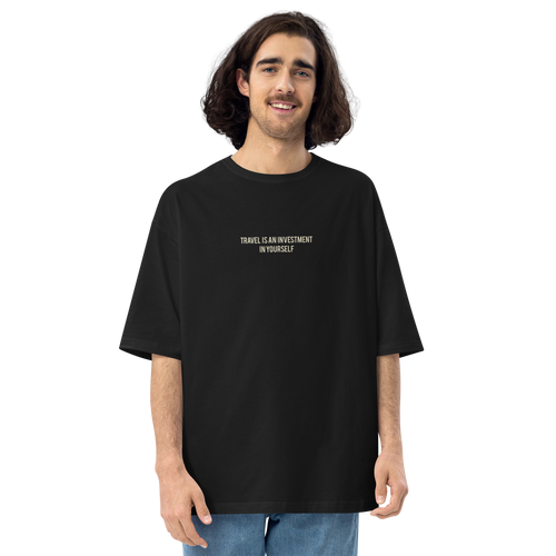 Black / S Travel Is An Investment In Yourself Back Unisex Oversized T-Shirt by Design Express