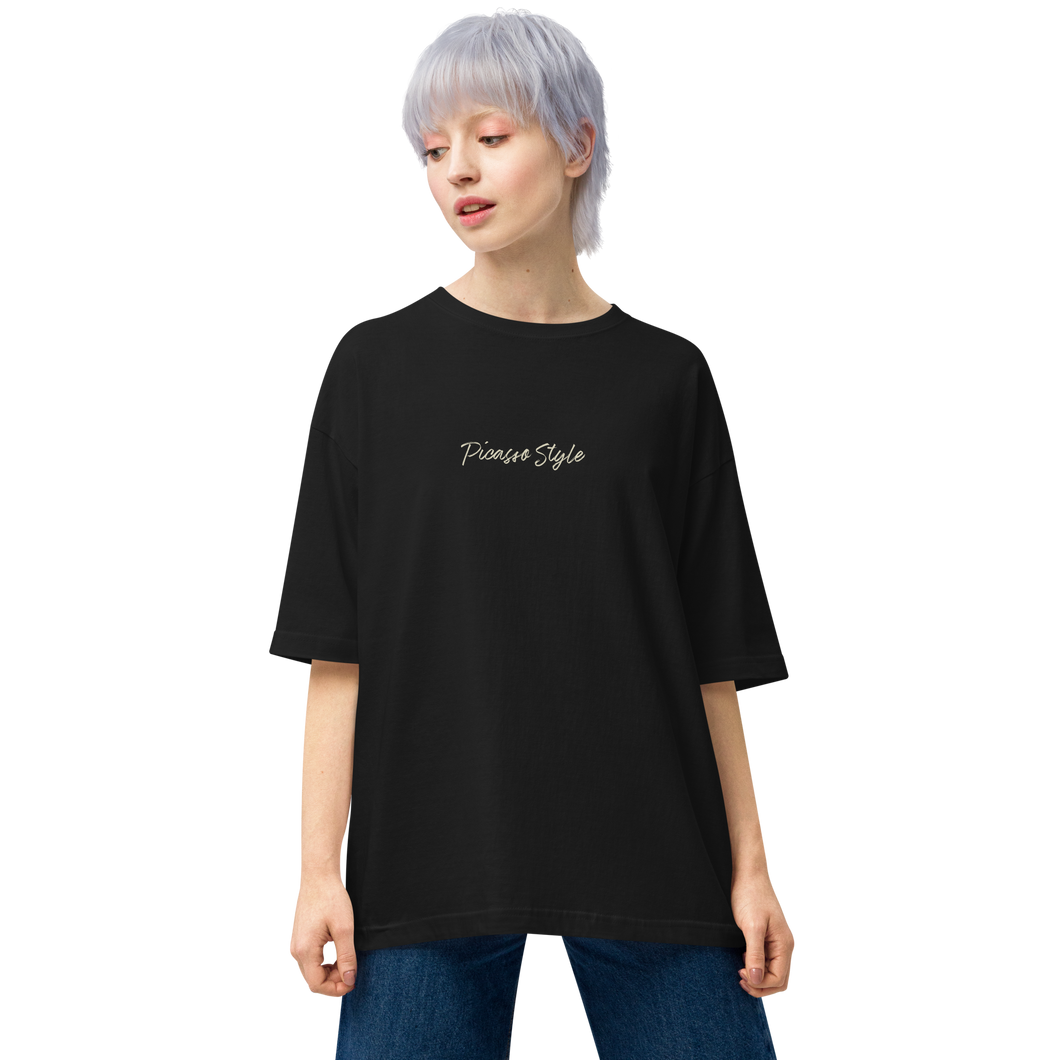 Black / S Picasso Line Style Back Unisex Oversized T-Shirt by Design Express