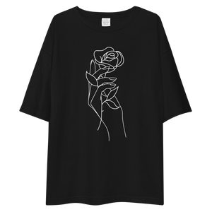 Rose in Hand Unisex Oversized Dark T-Shirt by Design Express