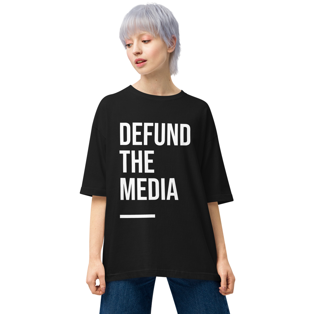 Black / S Defund the Media Condensed Unisex Oversized T-Shirt by Design Express