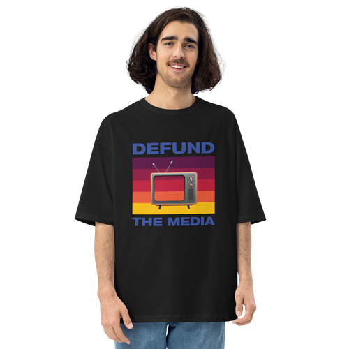 Black / S Defund the Media color Unisex Oversized T-Shirt by Design Express