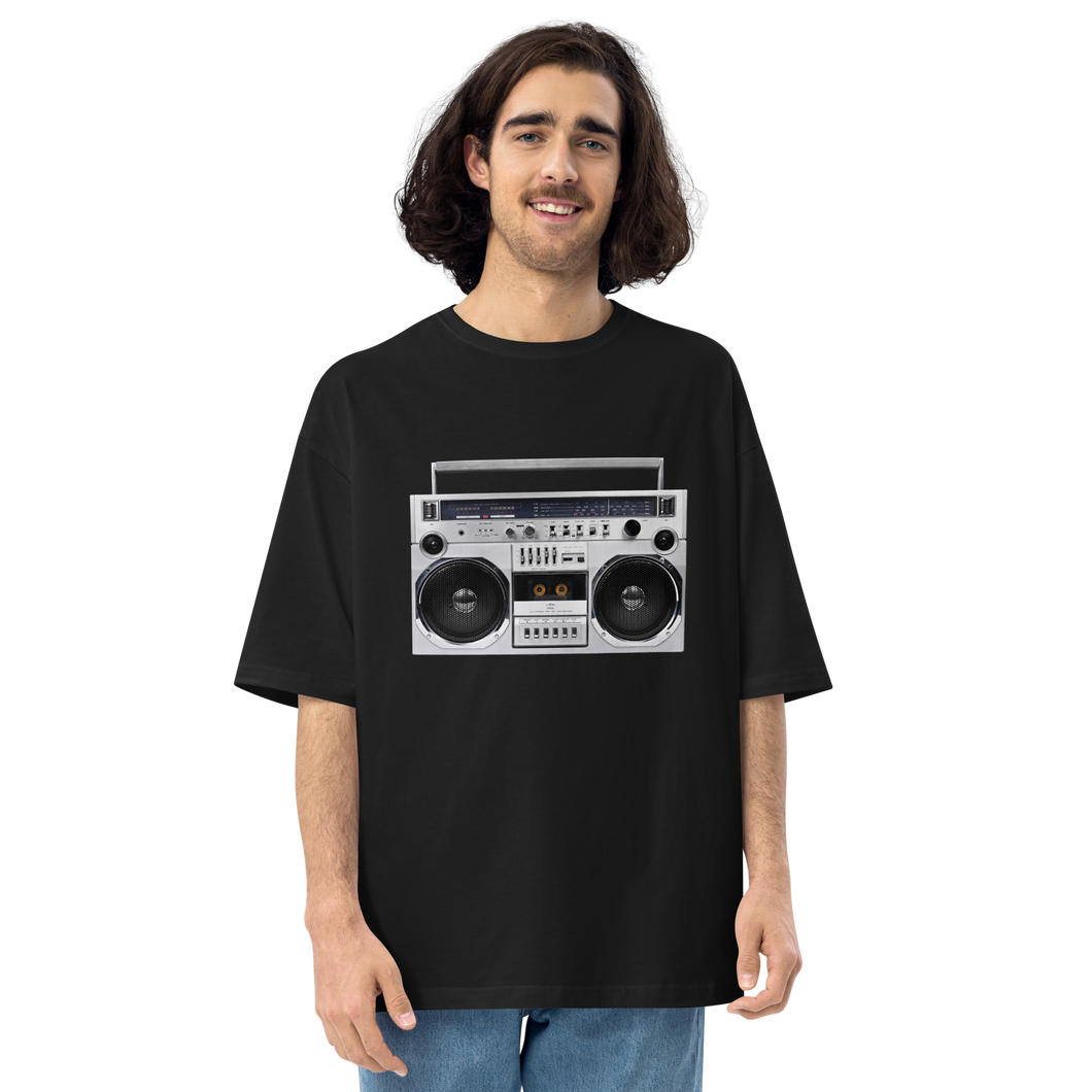 Black / S Boom Box 80s Unisex Oversized T-Shirt by Design Express