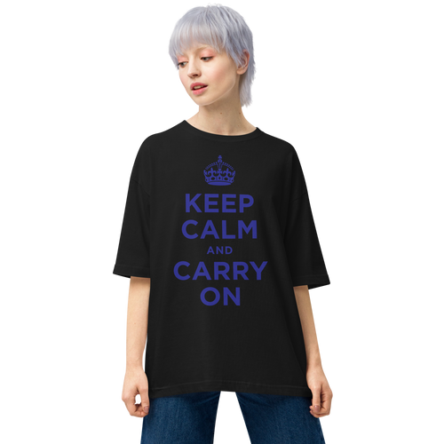 Black / S Keep Calm and Carry On Blue Unisex Oversized T-Shirt by Design Express