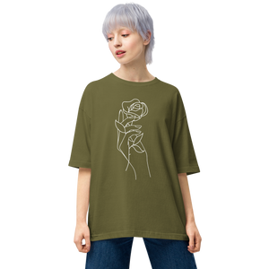 City Green / S Rose in Hand Unisex Oversized Dark T-Shirt by Design Express