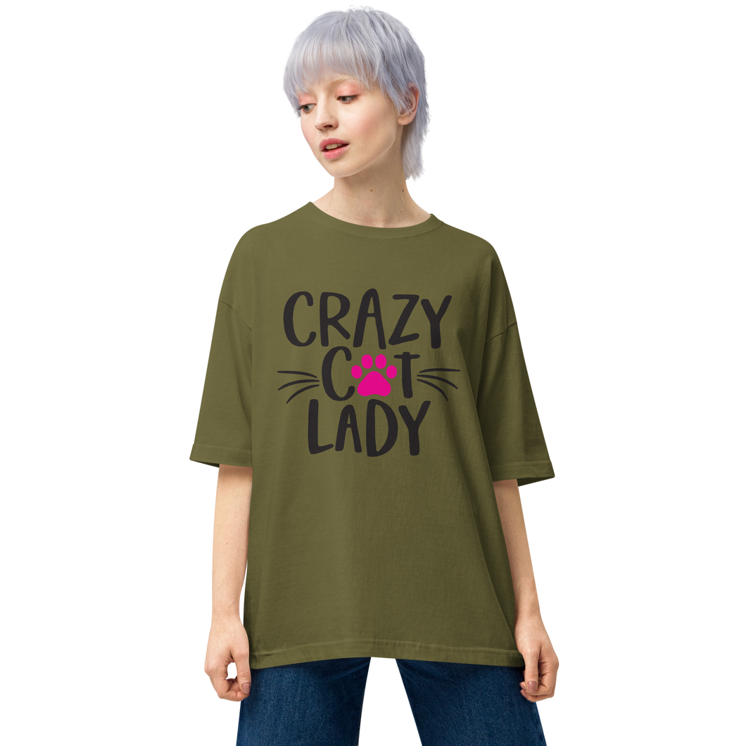 City Green / S Crazy Cat Lady (Pet Lover) Unisex Oversized Light T-Shirt by Design Express