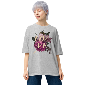 Mixed Grey / S Love Flower Front Unisex Oversized T-Shirt by Design Express