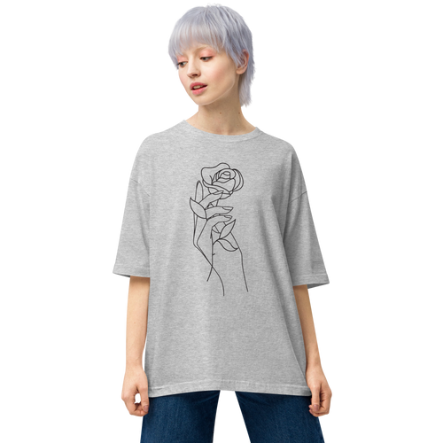 Mixed Grey / S Rose in Hand Unisex Oversized Light T-Shirt by Design Express