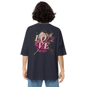 Navy / S Love Flower Back Unisex Oversized T-Shirt by Design Express