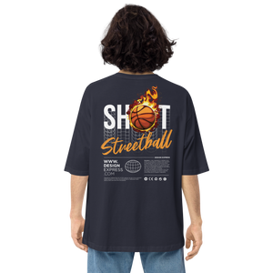 Navy / S Shoot Streetball Back Unisex Oversized Dark T-Shirt by Design Express