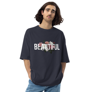 Navy / S Beautiful Flower Unisex Oversized Dark T-Shirt by Design Express