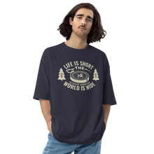 Navy / S Life Is Short, World is Wide Front Unisex Oversized T-Shirt by Design Express